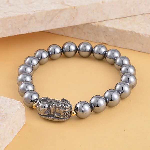 Shop Lc Terahertz 132.00 Ctw Beaded With Pixiu Stretch Bracelet In 14K Yellow Gold Over Sterling Silver (6.5-7In)