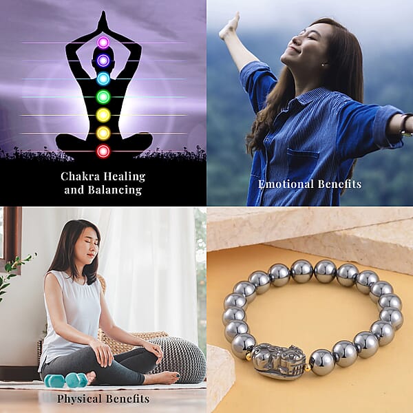 Shop Lc Terahertz 132.00 Ctw Beaded With Pixiu Stretch Bracelet In 14K Yellow Gold Over Sterling Silver (6.5-7In)