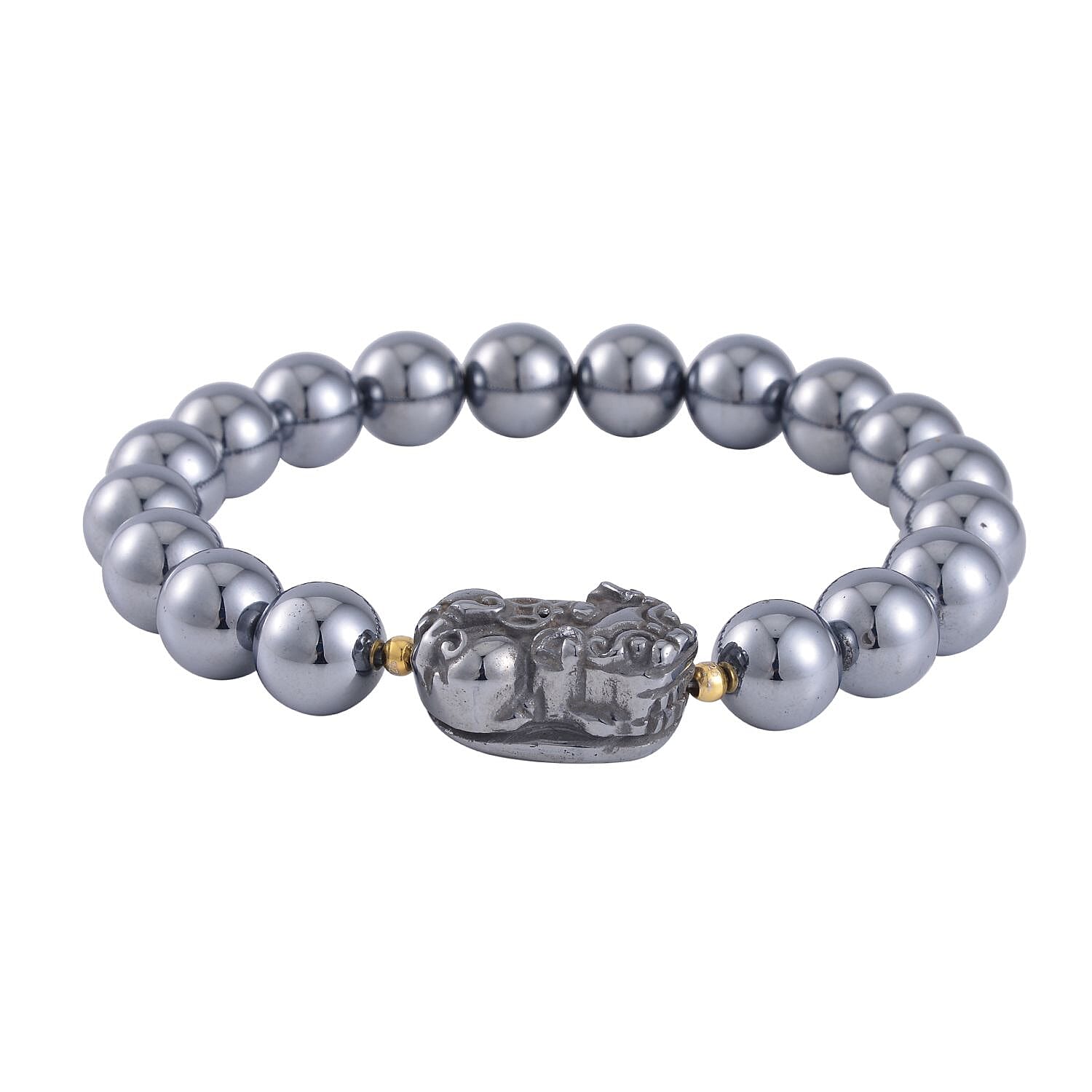 shop lc Terahertz 132.00 ctw Beaded with Pixiu Stretch Bracelet in 14K Yellow Gold Over Sterling Silver (6.5-7In)