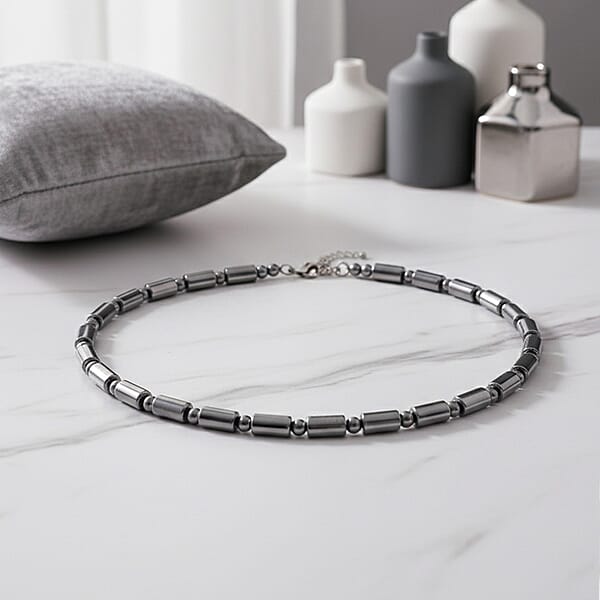 Shop Lc Terahertz 150.00 Ctw Fancy And Barrel Beaded Necklace In Stainless Steel 18 Inches