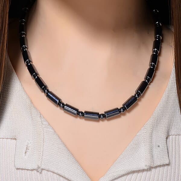 Shop Lc Terahertz 150.00 Ctw Fancy And Barrel Beaded Necklace In Stainless Steel 18 Inches
