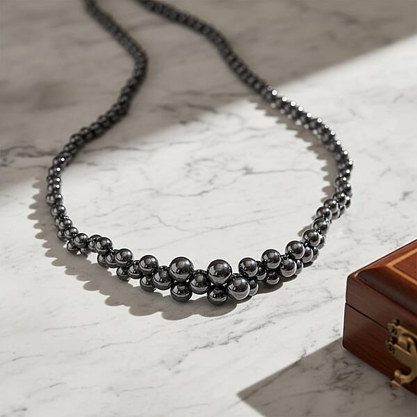 Shop Lc Terahertz 200.00 Ctw Beaded Bubble Choker Necklace In Stainless Steel 16-20 Inches