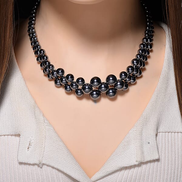 Shop Lc Terahertz 200.00 Ctw Beaded Bubble Choker Necklace In Stainless Steel 16-20 Inches