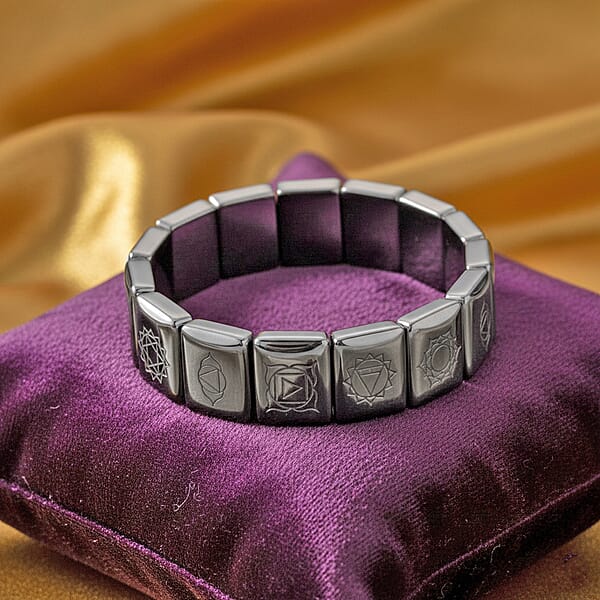 Shop Lc Terahertz 240.00 Ctw Block Seven Chakra Engraved Stretch Bracelet