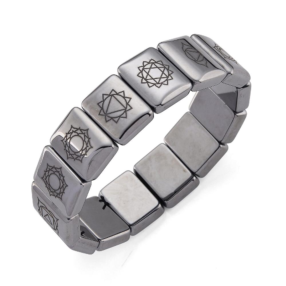 shop lc Terahertz 240.00 ctw Block Seven Chakra Engraved Stretch Bracelet