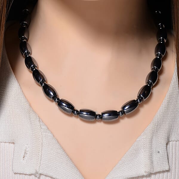 Shop Lc Terahertz 250.00 Ctw Barrel Beaded Necklace In Stainless Steel 18 Inches