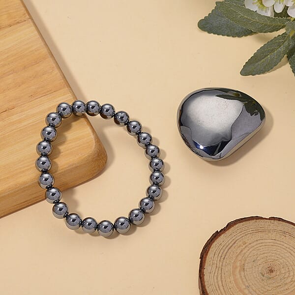 Shop Lc Terahertz 285.00 Ctw Palm Stone And Beaded Stretch Bracelet (6.5-7In)