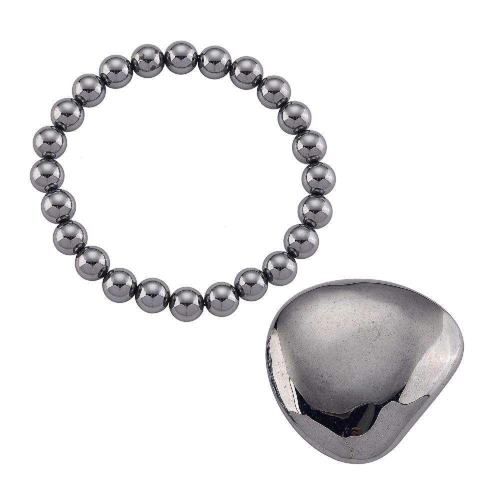 shop lc Terahertz 285.00 ctw Palm Stone and Beaded Stretch Bracelet (6.5-7In)
