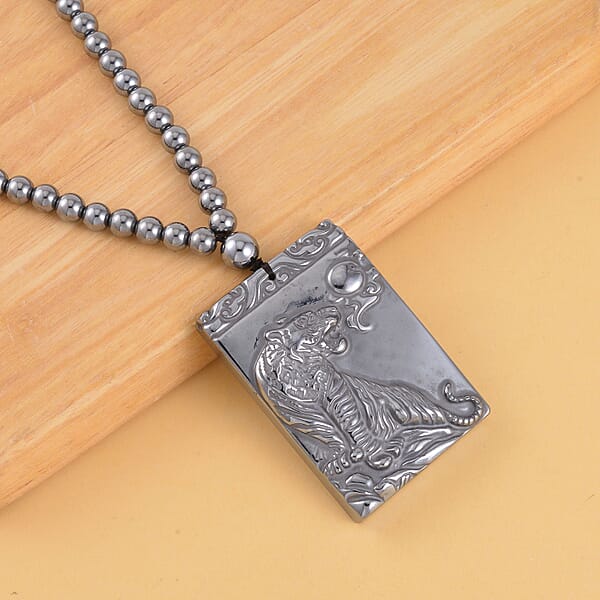 Shop Lc Terahertz 300.85 Ctw Pendant With Beaded Necklace Tiger Pendant With Beads Necklace 20 Inch Necklace Rhodium Over Sterling Silver Necklace