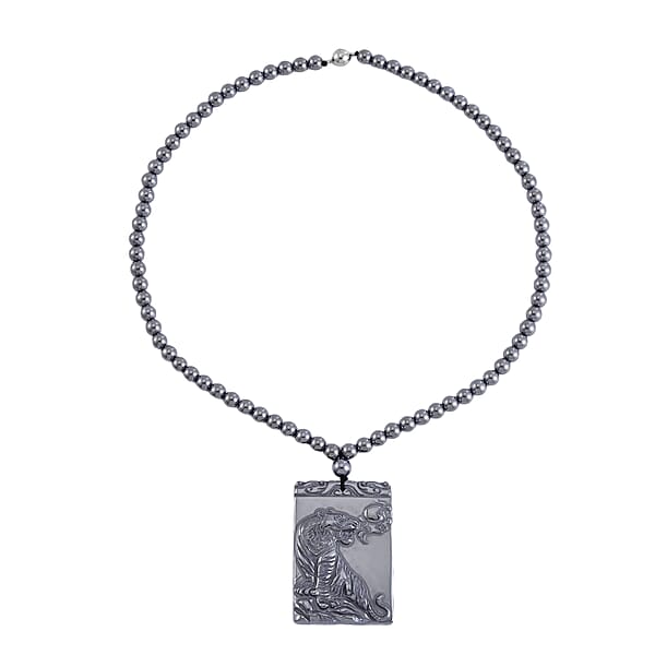 Shop Lc Terahertz 300.85 Ctw Pendant With Beaded Necklace Tiger Pendant With Beads Necklace 20 Inch Necklace Rhodium Over Sterling Silver Necklace