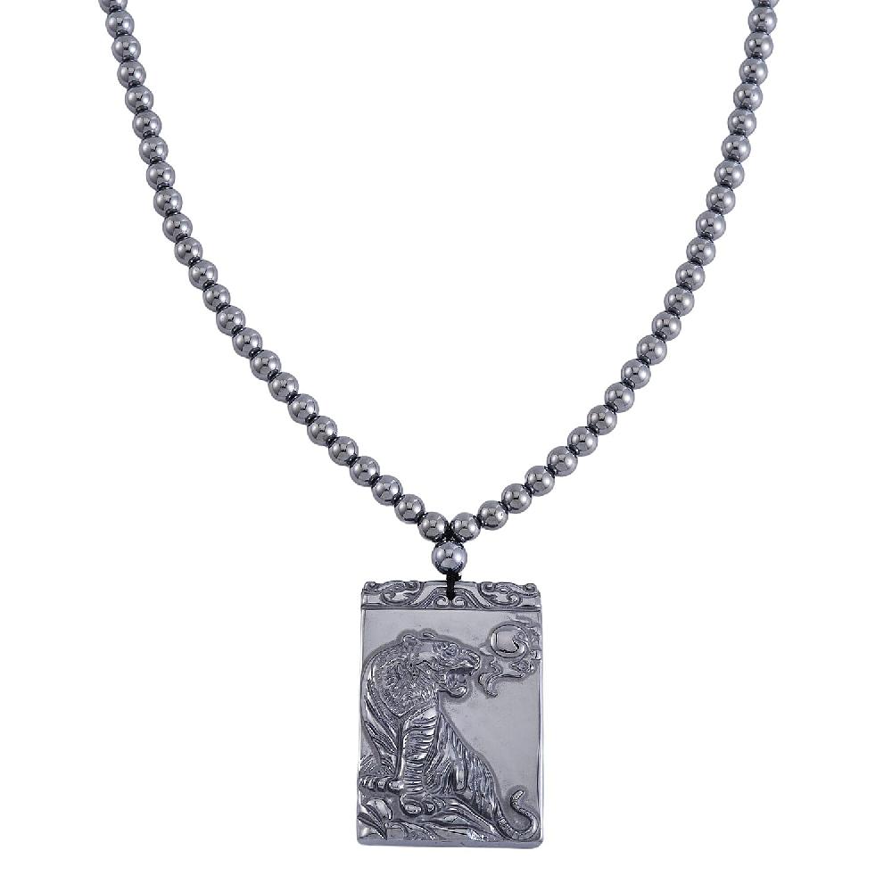 shop lc Terahertz 300.85 ctw Pendant with Beaded Necklace Tiger Pendant with Beads Necklace 20 Inch Necklace Rhodium Over Sterling Silver Necklace