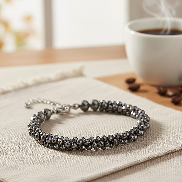 Shop Lc Terahertz 35.00 Ctw Beaded 3 Row Twisted Bracelet In Stainless Steel (7-9In)