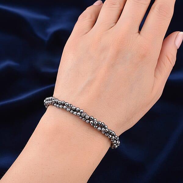 Shop Lc Terahertz 35.00 Ctw Beaded 3 Row Twisted Bracelet In Stainless Steel (7-9In)