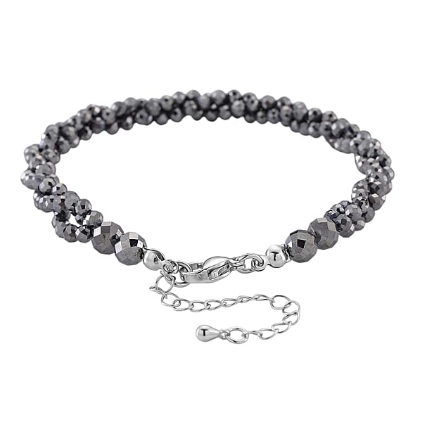 Shop Lc Terahertz 35.00 Ctw Beaded 3 Row Twisted Bracelet In Stainless Steel (7-9In)
