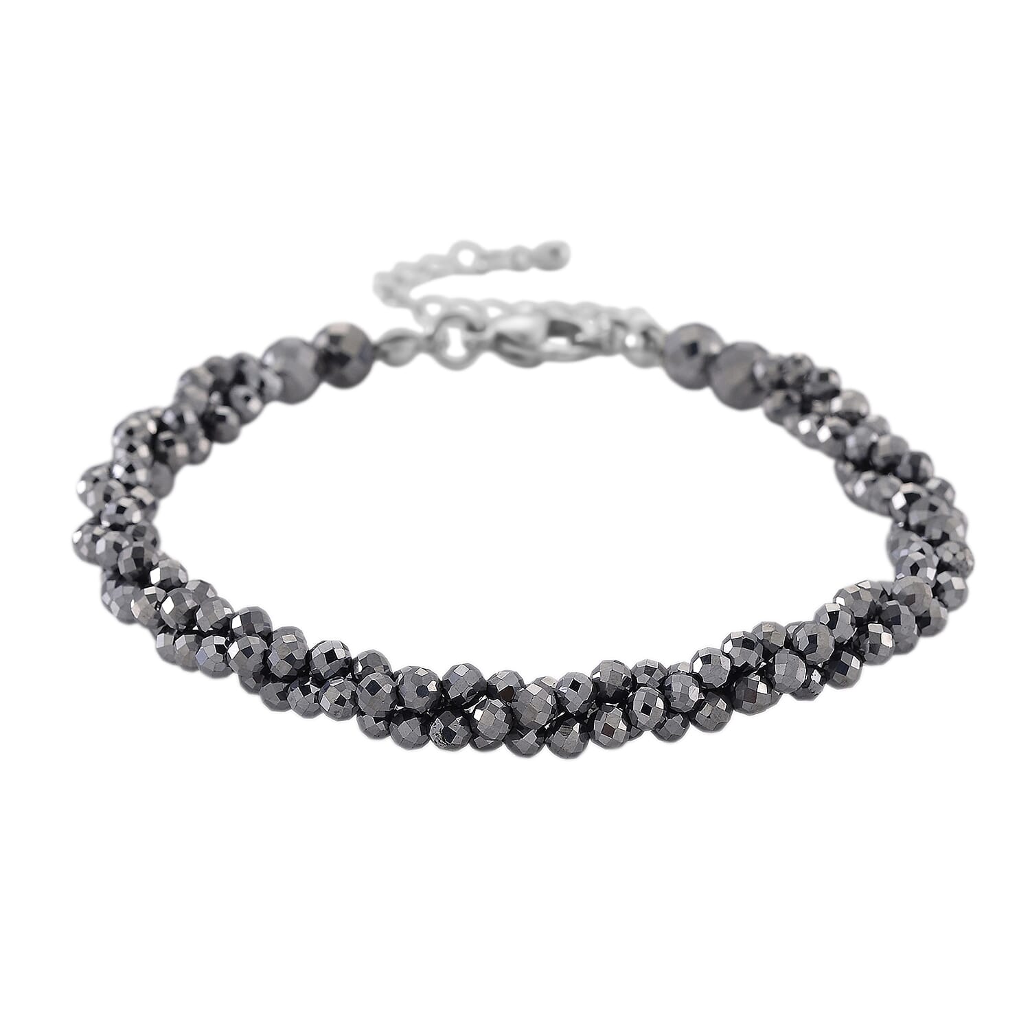 shop lc Terahertz 35.00 ctw Beaded 3 Row Twisted Bracelet in Stainless Steel (7-9In)