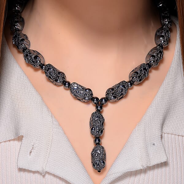 Shop Lc Terahertz 360.00 Ctw Pixiu Carved Necklace In Stainless Steel 18-20 Inches