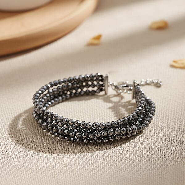 Shop Lc Terahertz 60.00 Ctw Beaded Multi Row Bracelet In Silvertone And Stainless Steel (7-9In)