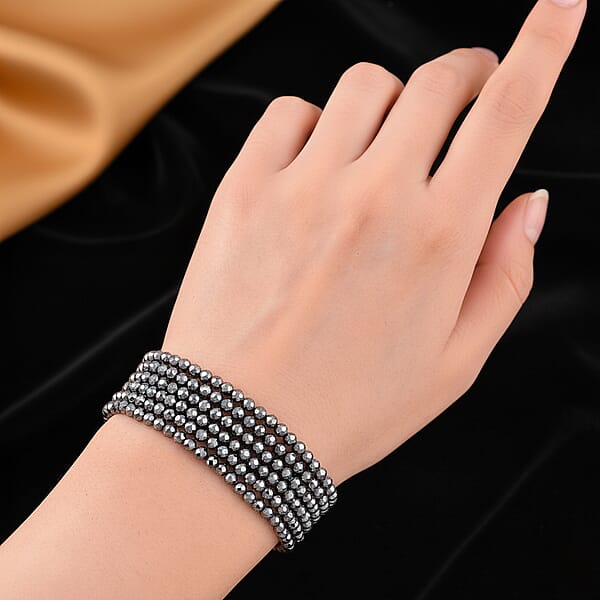 Shop Lc Terahertz 60.00 Ctw Beaded Multi Row Bracelet In Silvertone And Stainless Steel (7-9In)