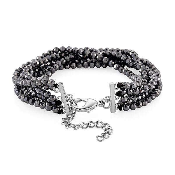 Shop Lc Terahertz 60.00 Ctw Beaded Multi Row Bracelet In Silvertone And Stainless Steel (7-9In)