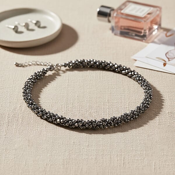Shop Lc Terahertz 80.00 Ctw Beaded 3 Row Twisted Necklace In Stainless Steel 18-20 Inches