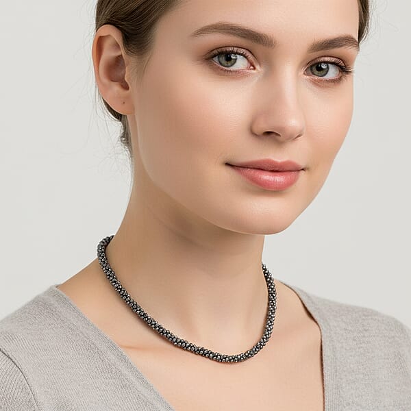 Shop Lc Terahertz 80.00 Ctw Beaded 3 Row Twisted Necklace In Stainless Steel 18-20 Inches