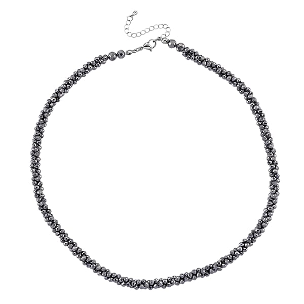 Shop Lc Terahertz 80.00 Ctw Beaded 3 Row Twisted Necklace In Stainless Steel 18-20 Inches