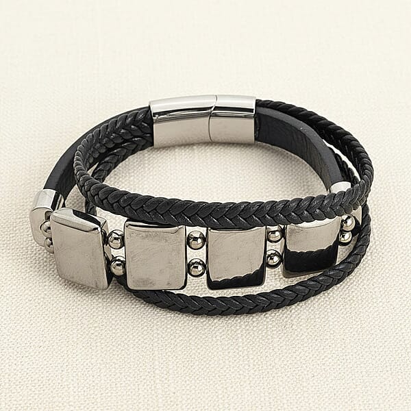 Shop Lc Terahertz 85.00 Ctw Leather Bracelet With Stainless Steel Lock (7.50 In)