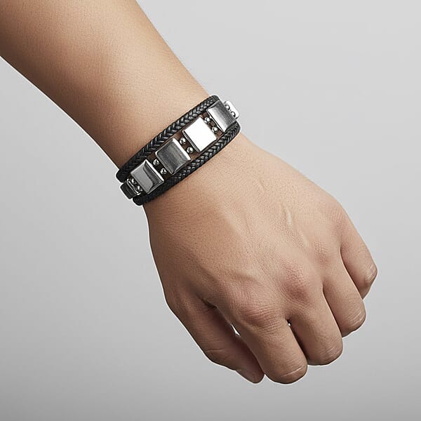 Shop Lc Terahertz 85.00 Ctw Leather Bracelet With Stainless Steel Lock (7.50 In)