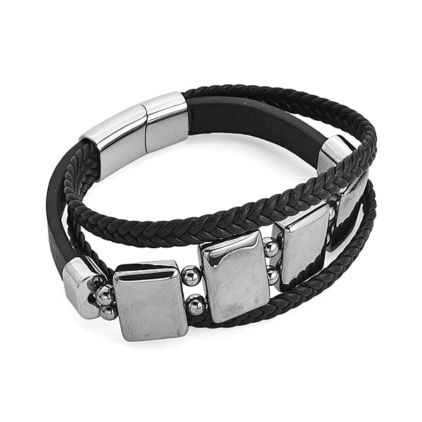 Shop Lc Terahertz 85.00 Ctw Leather Bracelet With Stainless Steel Lock (7.50 In)