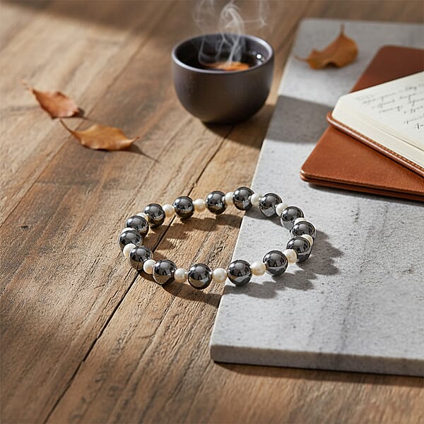 Shop Lc Terahertz 86.00 Ctw Beaded And Freshwater Pearl Stretch Bracelet