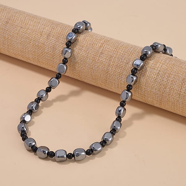 Shop Lc Terahertz And Shungite Beaded Necklace 20 Inches In Rhodium Over Sterling Silver 284.45 Ctw