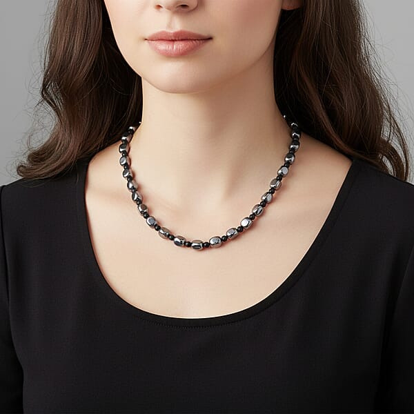 Shop Lc Terahertz And Shungite Beaded Necklace 20 Inches In Rhodium Over Sterling Silver 284.45 Ctw