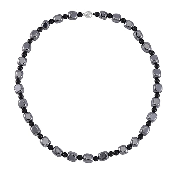 Shop Lc Terahertz And Shungite Beaded Necklace 20 Inches In Rhodium Over Sterling Silver 284.45 Ctw