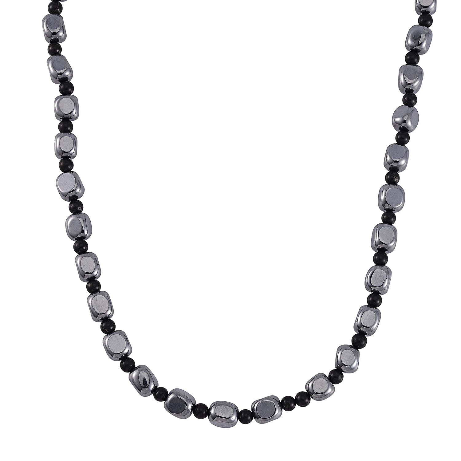 shop lc Terahertz and Shungite Beaded Necklace 20 Inches in Rhodium Over Sterling Silver 284.45 ctw