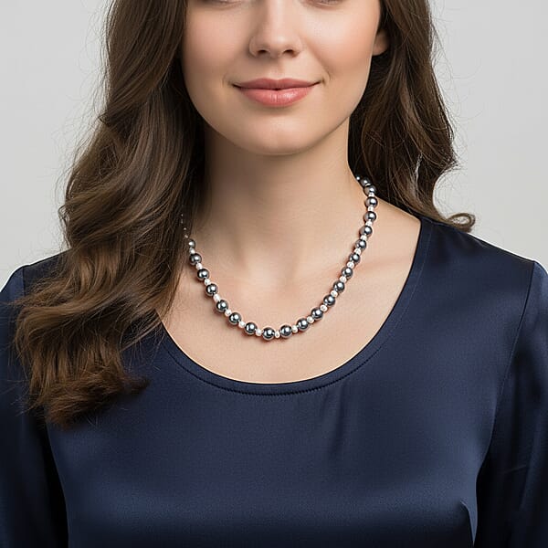Shop Lc Terahertz And White Freshwater Pearl Beaded Necklace 20 Inches In Rhodium Over Sterling Silver 215.50 Ctw