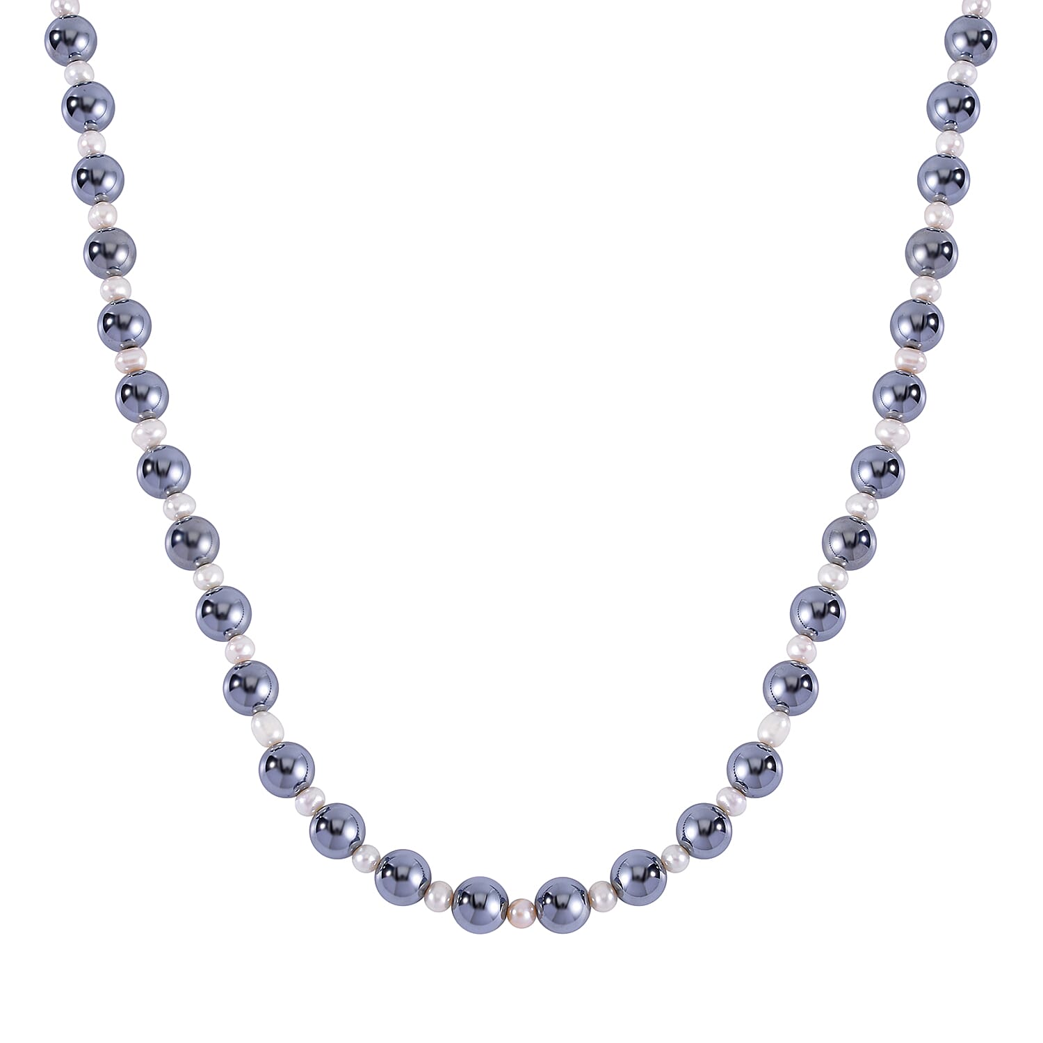 shop lc Terahertz and White Freshwater Pearl Beaded Necklace 20 Inches in Rhodium Over Sterling Silver 215.50 ctw