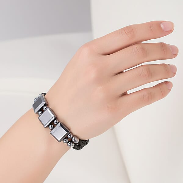 Shop Lc Terahertz Beaded Leather Bracelet In Stainless Steel 75.00 Ctw (7.50 Inches)