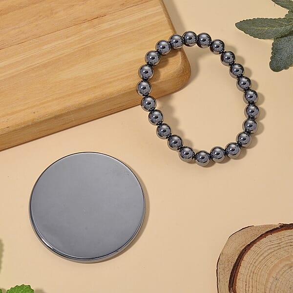 Shop Lc Terahertz Round Mirror And Beaded Stretch Bracelet 225.00 Ctw (6.5-7 Inches)