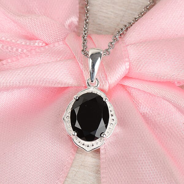 Shop Lc Thai Black Spinel 3.35 Ctw Pendant In Sterling Silver With Stainless Steel Necklace 20 Inches