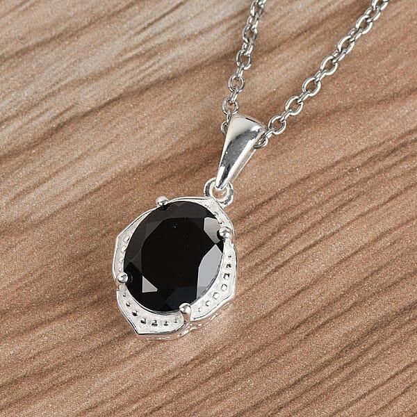 Shop Lc Thai Black Spinel 3.35 Ctw Pendant In Sterling Silver With Stainless Steel Necklace 20 Inches