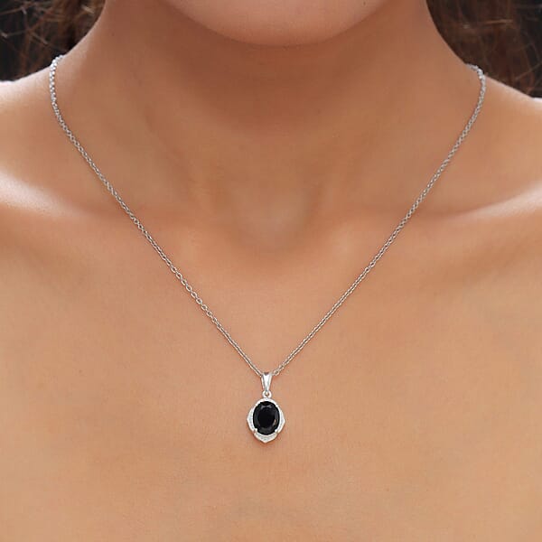 Shop Lc Thai Black Spinel 3.35 Ctw Pendant In Sterling Silver With Stainless Steel Necklace 20 Inches