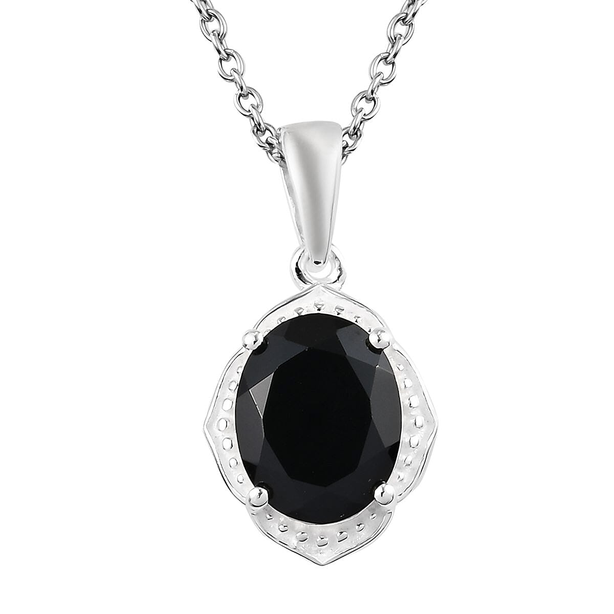 shop lc Thai Black Spinel 3.35 ctw Pendant in Sterling Silver with Stainless Steel Necklace 20 Inches