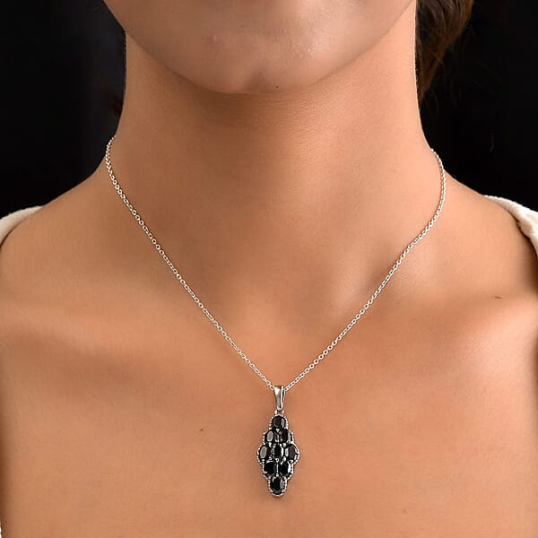 Shop Lc Thai Black Spinel 5.20 Ctw Elongated Pendant Without Chain In Stainless Steel Tarnish-Free Waterproof Sweat Proof Jewelry