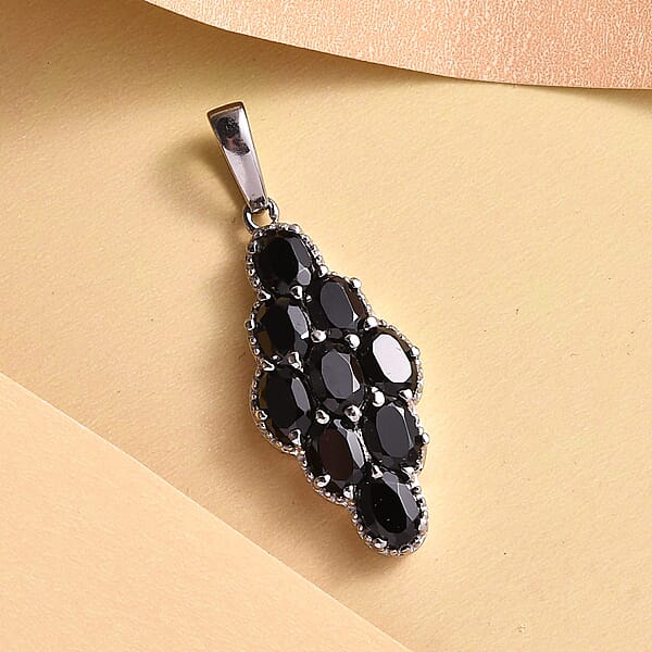 Shop Lc Thai Black Spinel 5.20 Ctw Elongated Pendant Without Chain In Stainless Steel Tarnish-Free Waterproof Sweat Proof Jewelry
