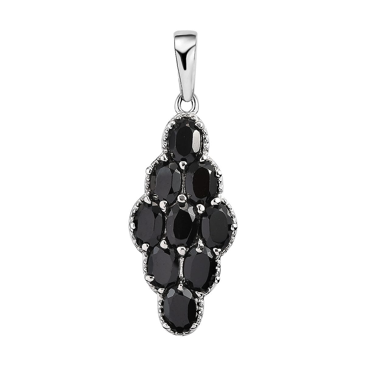 shop lc Thai Black Spinel 5.20 ctw Elongated Pendant without Chain in Stainless Steel Tarnish-Free Waterproof Sweat Proof Jewelry