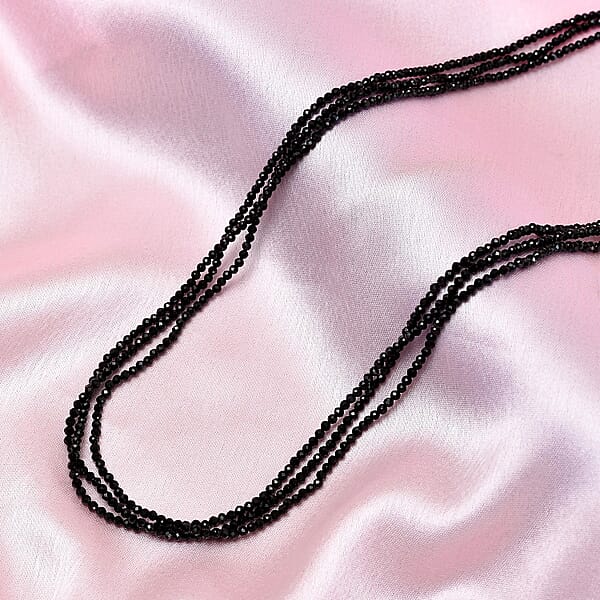 Shop Lc Thai Black Spinel 50.00 Ctw Beaded Multi Strand Necklace 18 Inches In Sterling Silver