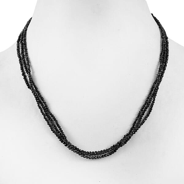 Shop Lc Thai Black Spinel 50.00 Ctw Beaded Multi Strand Necklace 18 Inches In Sterling Silver