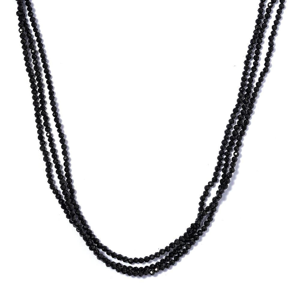 shop lc Thai Black Spinel 50.00 ctw Beaded Multi Strand Necklace 18 Inches in Sterling Silver