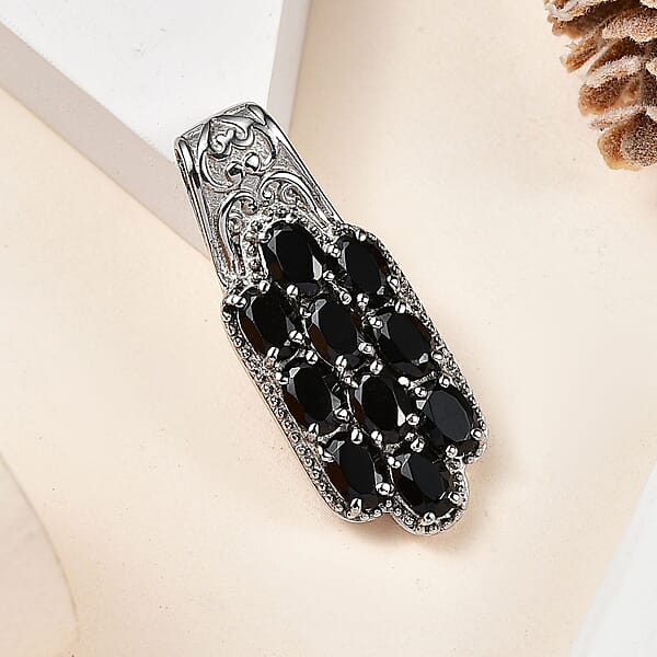 Shop Lc Thai Black Spinel 6.10 Ctw Pendant Without Chain In Stainless Steel