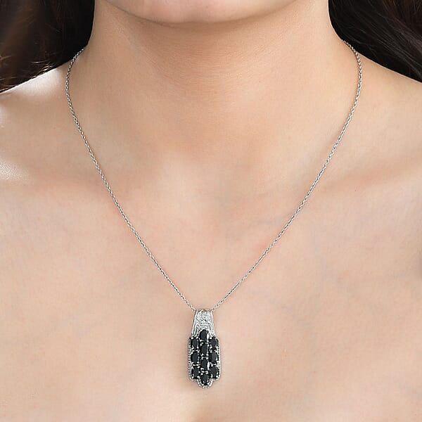 Shop Lc Thai Black Spinel 6.10 Ctw Pendant Without Chain In Stainless Steel